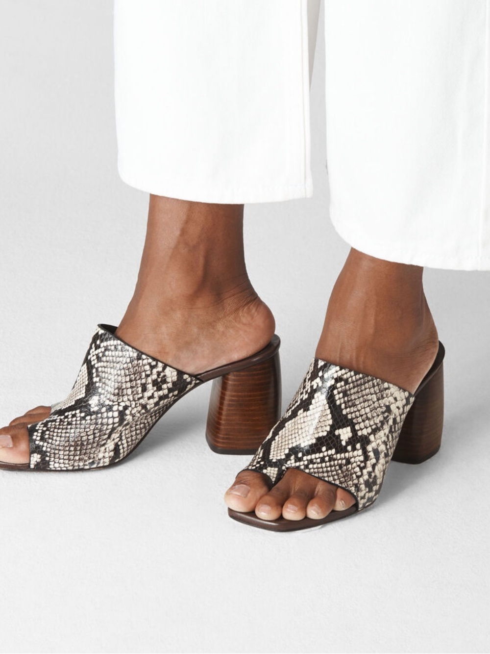 Whistles python snake print open acre toe loop mules